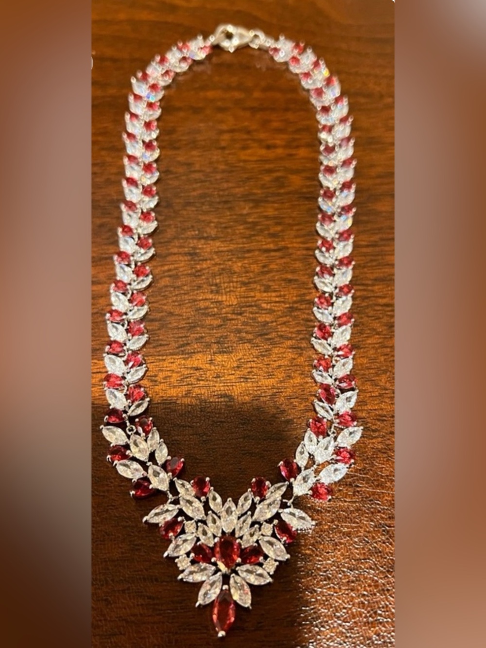 Elegant Red and Silver Necklace Marked 925 with Swan? hallmark.
